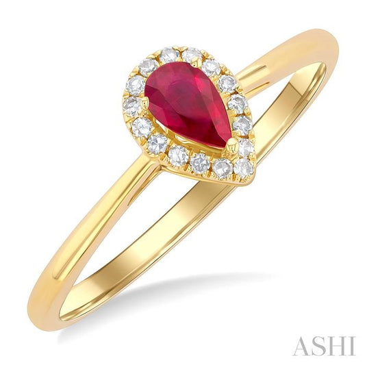 ASHI Pear Shape Gemstone & Halo Diamond Ring 41279PPTSRBYG-PR