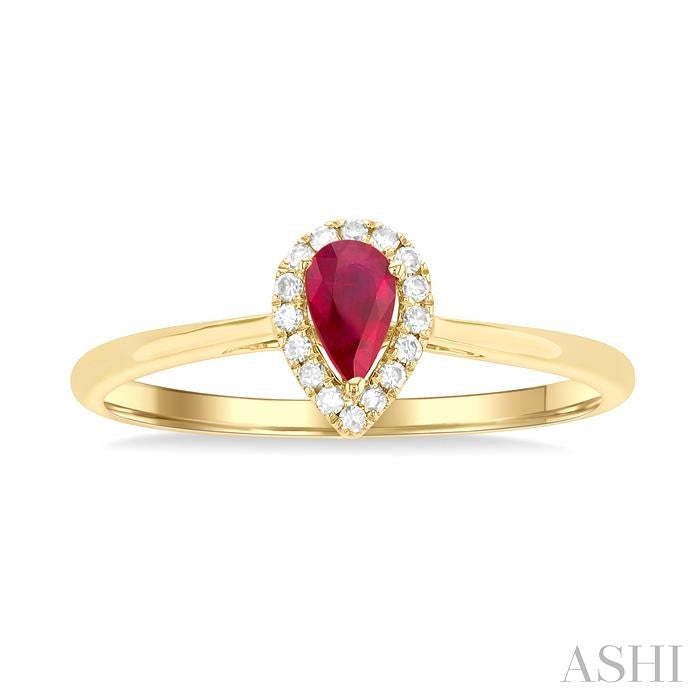 ASHI Pear Shape Gemstone & Halo Diamond Ring 41279PPTSRBYG-PR