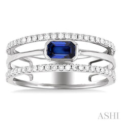 ASHI Emerald Shape East-West Gemstone & Diamond Ring 41286PPTSSPWG