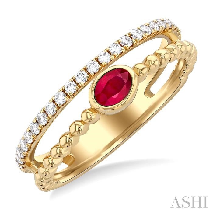 ASHI Bead Oval Shape East-West Gemstone & Diamond Ring 41307PPTSRBYG
