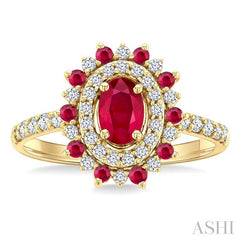 ASHI Oval Shape Gemstone & Halo Diamond Ring 41354PPFGRBYG-OV