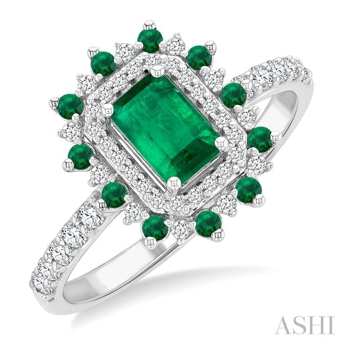 ASHI Emerald Shape Gemstone & Halo Diamond Ring 41355PPFGEMWG-OC