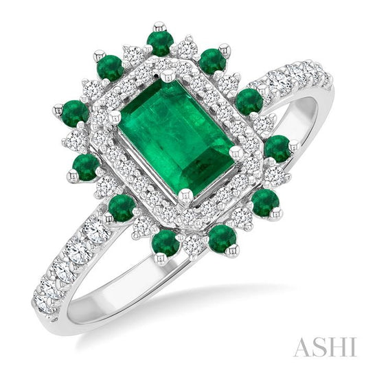 ASHI Emerald Shape Gemstone & Halo Diamond Ring 41355PPFGEMWG-OC
