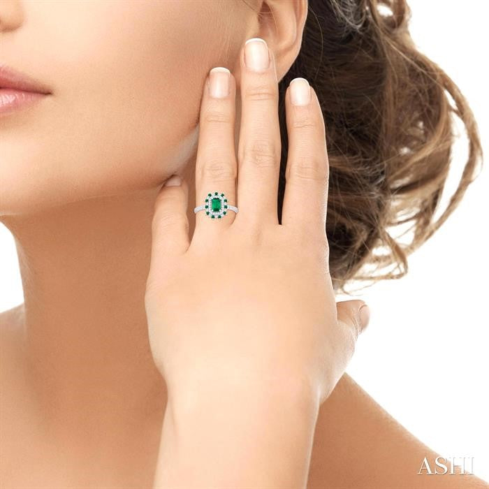 ASHI Emerald Shape Gemstone & Halo Diamond Ring 41355PPFGEMWG-OC