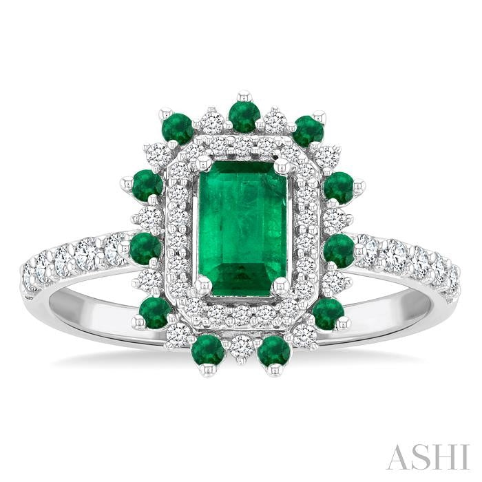 ASHI Emerald Shape Gemstone & Halo Diamond Ring 41355PPFGEMWG-OC