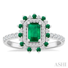 ASHI Emerald Shape Gemstone & Halo Diamond Ring 41355PPFGEMWG-OC