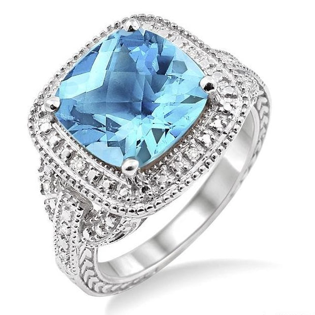 Parkplace Jewelers Silver Cushion Shape Gemstone & Diamond Ring 88139PPSSBTSLRG