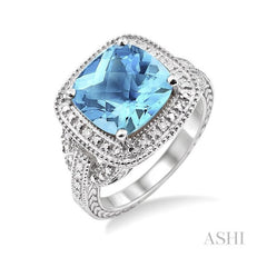ASHI Silver Cushion Shape Gemstone & Diamond Ring 88139PPSSBTSLRG