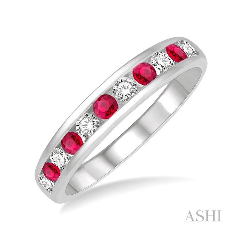 ASHI Channel Set Alternate Gemstone & Diamond Wedding Band 46496PPFGRBWG