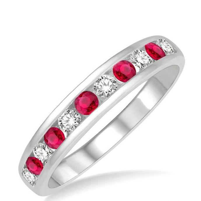 Parkplace Jewelers Channel Set Alternate Gemstone & Diamond Wedding Band 46496PPFGRBWG