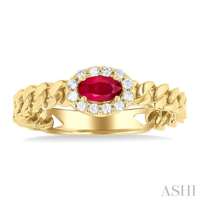 ASHI Oval Shape Curb & Cuban East-West Gemstone & Halo Diamond Ring 41418PPTGRBYG-OV