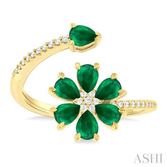 ASHI Blossom Pear Shape Gemstone & Diamond Fashion Open Ring 41448PPFGEMYG