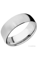 8 mm wide/Domed/14K White Gold band with two 1 mm Sidebraid inlays of 14K White Gold and featuring a 3 Row Eternity arrangement of .015 carat Round Diamond stones in a Bead Channel setting