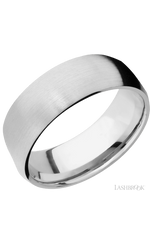 8 mm wide/Domed/14K White Gold band with two 1 mm Sidebraid inlays of 14K White Gold and featuring a 3 Row Eternity arrangement of .015 carat Round Diamond stones in a Bead Channel setting