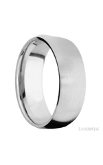 8 mm wide/Domed/14K White Gold band with two 1 mm Sidebraid inlays of 14K White Gold and featuring a 3 Row Eternity arrangement of .015 carat Round Diamond stones in a Bead Channel setting