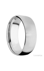 8 mm wide/Domed/14K White Gold band with two 1 mm Sidebraid inlays of 14K White Gold and featuring a 3 Row Eternity arrangement of .015 carat Round Diamond stones in a Bead Channel setting