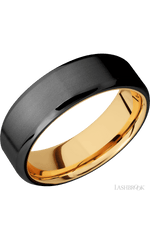 7 mm wide Beveled Zirconium band featuring a 14K Yellow Gold sleeve.