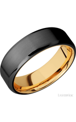 7 mm wide Beveled Zirconium band featuring a 14K Yellow Gold sleeve.