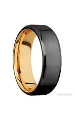 7 mm wide Beveled Zirconium band featuring a 14K Yellow Gold sleeve.