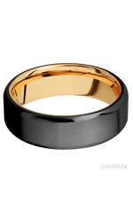 7 mm wide Beveled Zirconium band featuring a 14K Yellow Gold sleeve.