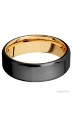 7 mm wide Beveled Zirconium band featuring a 14K Yellow Gold sleeve.
