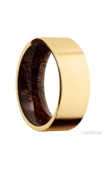8 mm wide Flat 14K Yellow Gold band featuring a Sapele sleeve.