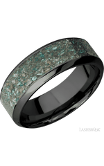 8 mm wide/High Bevel/Zirconium band with one 5 mm Centered inlay of Ocean Jasper.