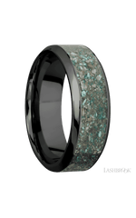 8 mm wide/High Bevel/Zirconium band with one 5 mm Centered inlay of Ocean Jasper.