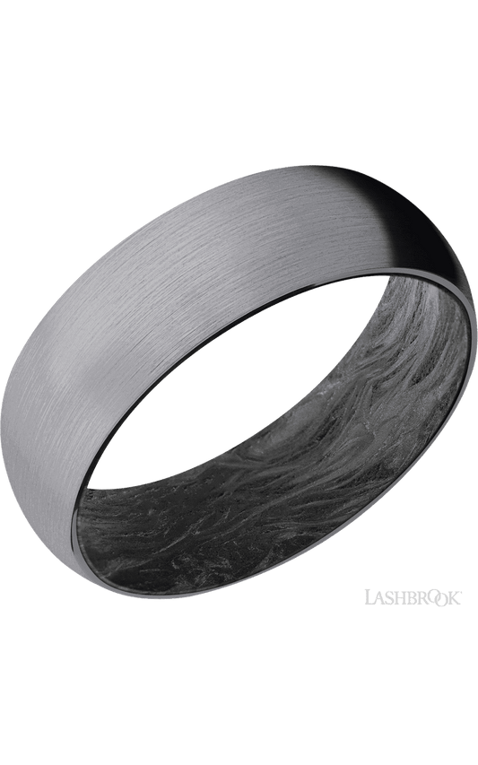7 mm wide Domed Tantalum band featuring a Forged Carbon Fiber sleeve.