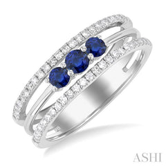 ASHI Round Shape Past Present & Future Gemstone & Diamond Layered Fashion Ring 41486PPTSSPWG