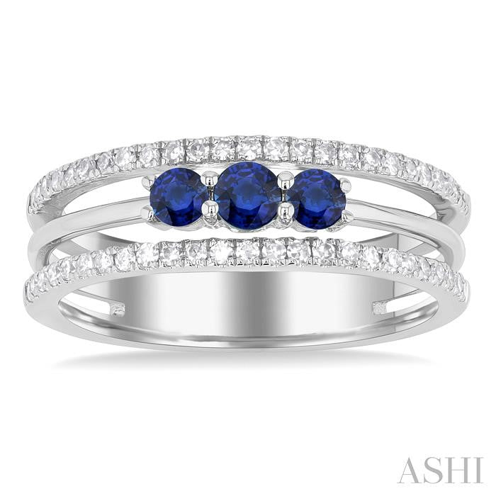 ASHI Round Shape Past Present & Future Gemstone & Diamond Layered Fashion Ring 41486PPTSSPWG