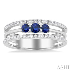 ASHI Round Shape Past Present & Future Gemstone & Diamond Layered Fashion Ring 41486PPTSSPWG