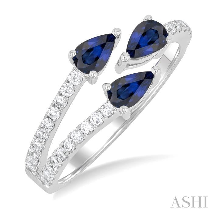 ASHI Pear Shape 3 Stone East-West Gemstone & Diamond Open Ring 41576PPFGSPWG