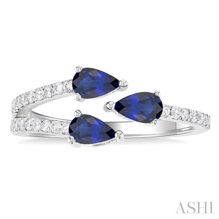 ASHI Pear Shape 3 Stone East-West Gemstone & Diamond Open Ring 41576PPFGSPWG