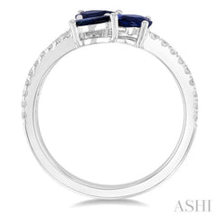 ASHI Pear Shape 3 Stone East-West Gemstone & Diamond Open Ring 41576PPFGSPWG