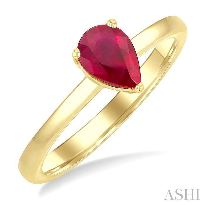 ASHI Pear Shape Gemstone Solitaire Ring 41829PPF@RBYG-PR