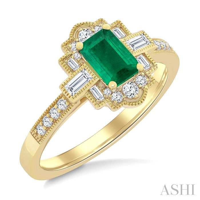 ASHI Emerald Shape Art Deco Gemstone & Diamond Fashion Ring 41835PPFGEMYG