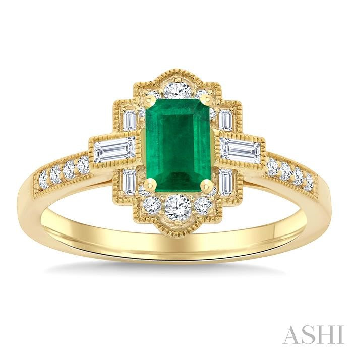 ASHI Emerald Shape Art Deco Gemstone & Diamond Fashion Ring 41835PPFGEMYG