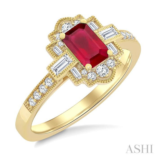 ASHI Emerald Shape Art Deco Gemstone & Diamond Fashion Ring 41835PPFGRBYG
