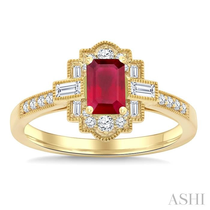 ASHI Emerald Shape Art Deco Gemstone & Diamond Fashion Ring 41835PPFGRBYG