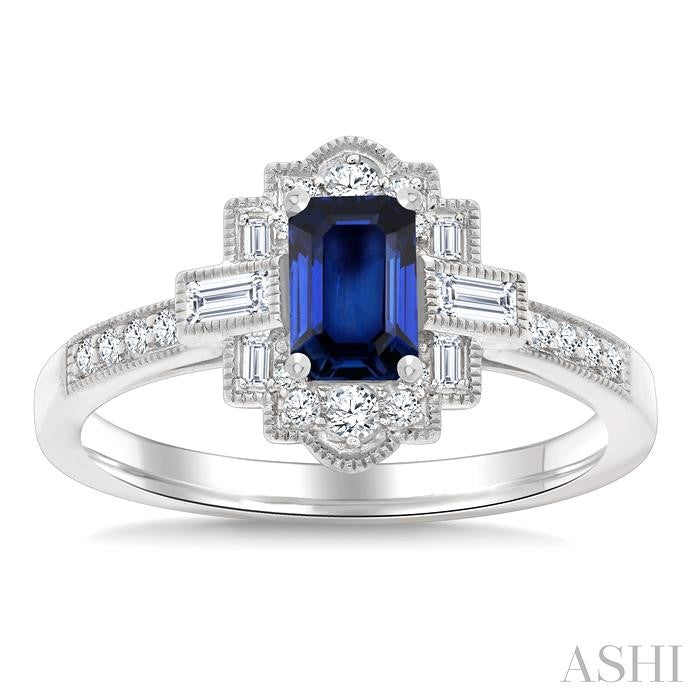 ASHI Emerald Shape Art Deco Gemstone & Diamond Fashion Ring 41835PPFGSPWG