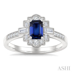 ASHI Emerald Shape Art Deco Gemstone & Diamond Fashion Ring 41835PPFGSPWG