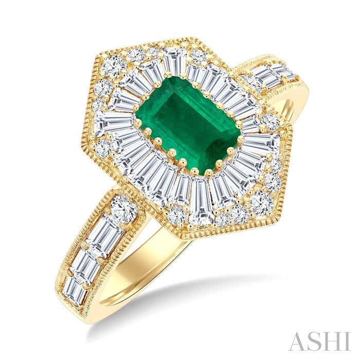 ASHI Emerald Shape Art Deco Gemstone & Diamond Fashion Ring 41881PPFGEMYG