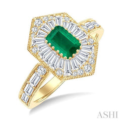 ASHI Emerald Shape Art Deco Gemstone & Diamond Fashion Ring 41881PPFGEMYG