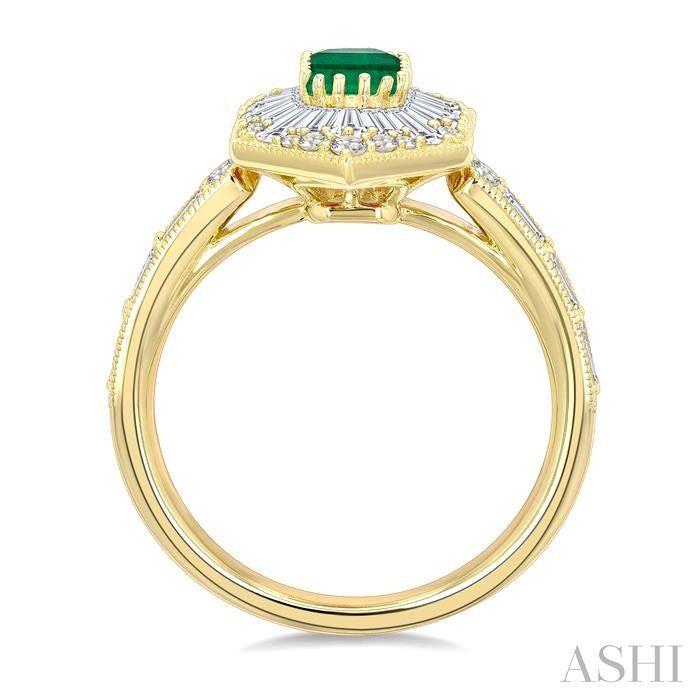 ASHI Emerald Shape Art Deco Gemstone & Diamond Fashion Ring 41881PPFGEMYG