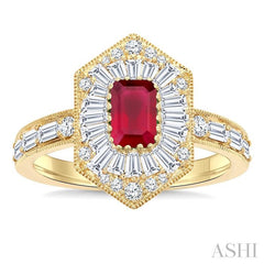 ASHI Emerald Shape Art Deco Gemstone & Diamond Fashion Ring 41881PPFGRBYG