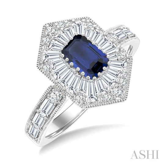 ASHI Emerald Shape Art Deco Gemstone & Diamond Fashion Ring 41881PPFGSPWG