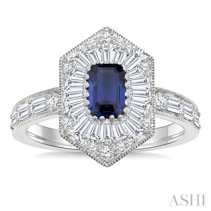 ASHI Emerald Shape Art Deco Gemstone & Diamond Fashion Ring 41881PPFGSPWG