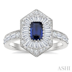 ASHI Emerald Shape Art Deco Gemstone & Diamond Fashion Ring 41881PPFGSPWG