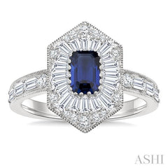 ASHI Emerald Shape Art Deco Gemstone & Diamond Fashion Ring 41881PPFGSPWG